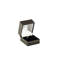 Black man-made leatherette jewellery presentation boxes with gold border