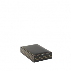 Black man-made leatherette necklace box with a gold border