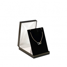 Black man-made leatherette necklace box with a gold border