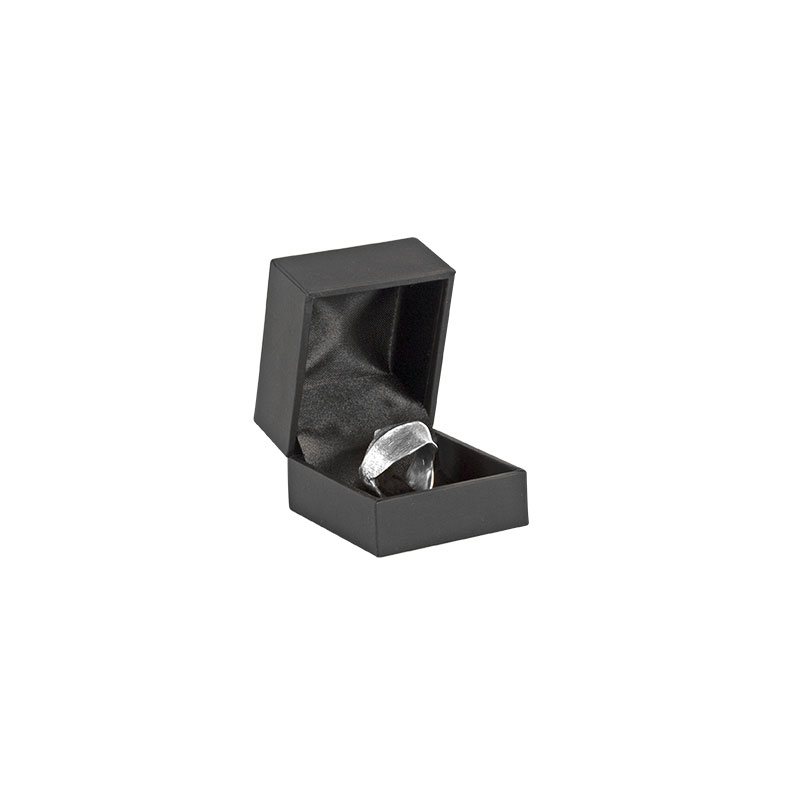 Black smooth finish leatherette ring box with tab