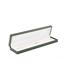 Green leatherette bracelet box with tabs and gold border