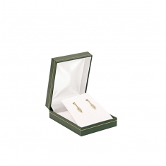 Green leatherette earrings/pendant box with gold border