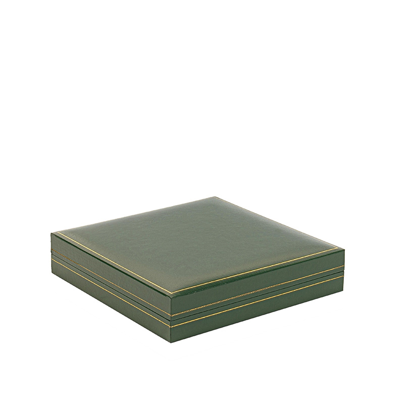 Green leatherette necklace box with gold border