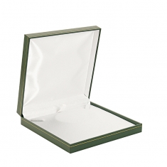 Green leatherette necklace box with gold border