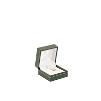 Green leatherette pendant box with hook and gold border
