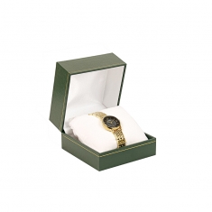 Green leatherette watch box with gold border