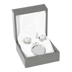 Grey veined leatherette earrings/pendant box