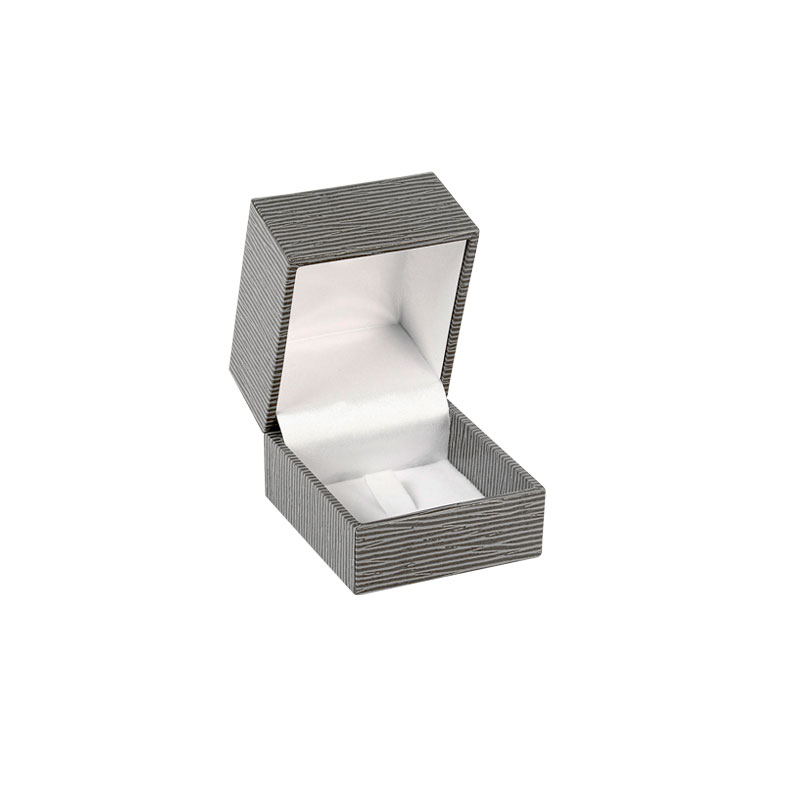 Grey veined leatherette ring box with tab