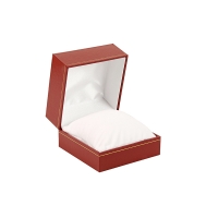 Red leatherette watch box with a gold border