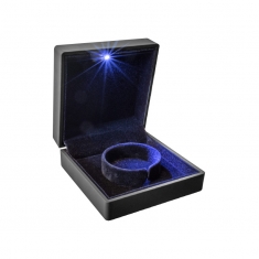 Soft-touch finish black plastic ring box with slot and interior LED light