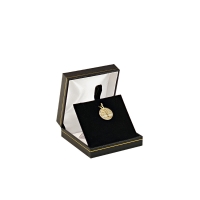 Man-made leatherette jewellery presentation box with gold border