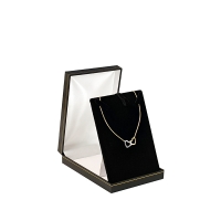 Man-made leatherette jewellery presentation box with gold border