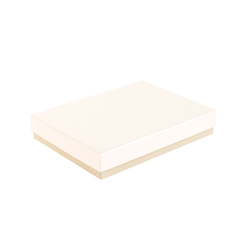 Two tone card ring box, light pearlescent and dark matt finish beige