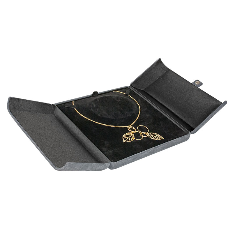 Grey, chamois finish leatherette necklace box