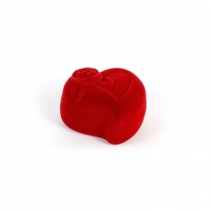Red velveteen heart-shaped box for pair of wedding bands