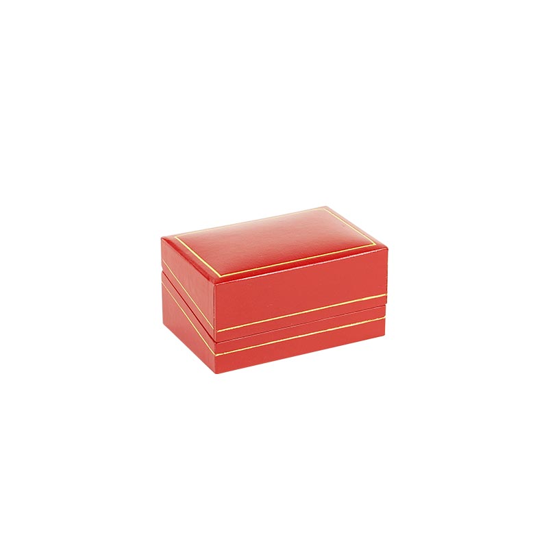 Red man-made leatherette box for 2 wedding rings with gold border
