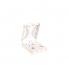 Man-made leatherette jewellery presentation box with gold border