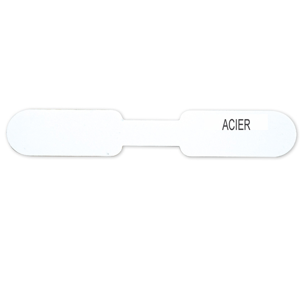 Self-adhesive plastic labels for rings - with inscription in French ACIER