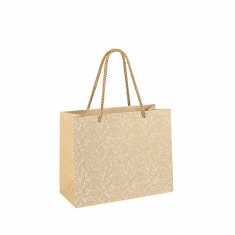 Natural kraft paper gift bags, hot foil printed white foliage motifs, 22,7 x 10 x A. 18cm, 200g