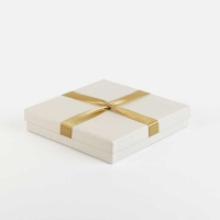 Off white card necklace box, satin finish ribbon and bow