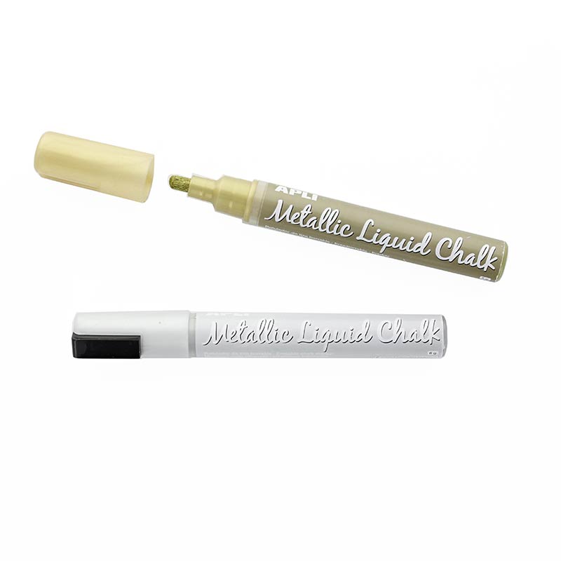 Silver and gold metallic liquid chalk marker pens, erasable, 5.5mm tip (x2)