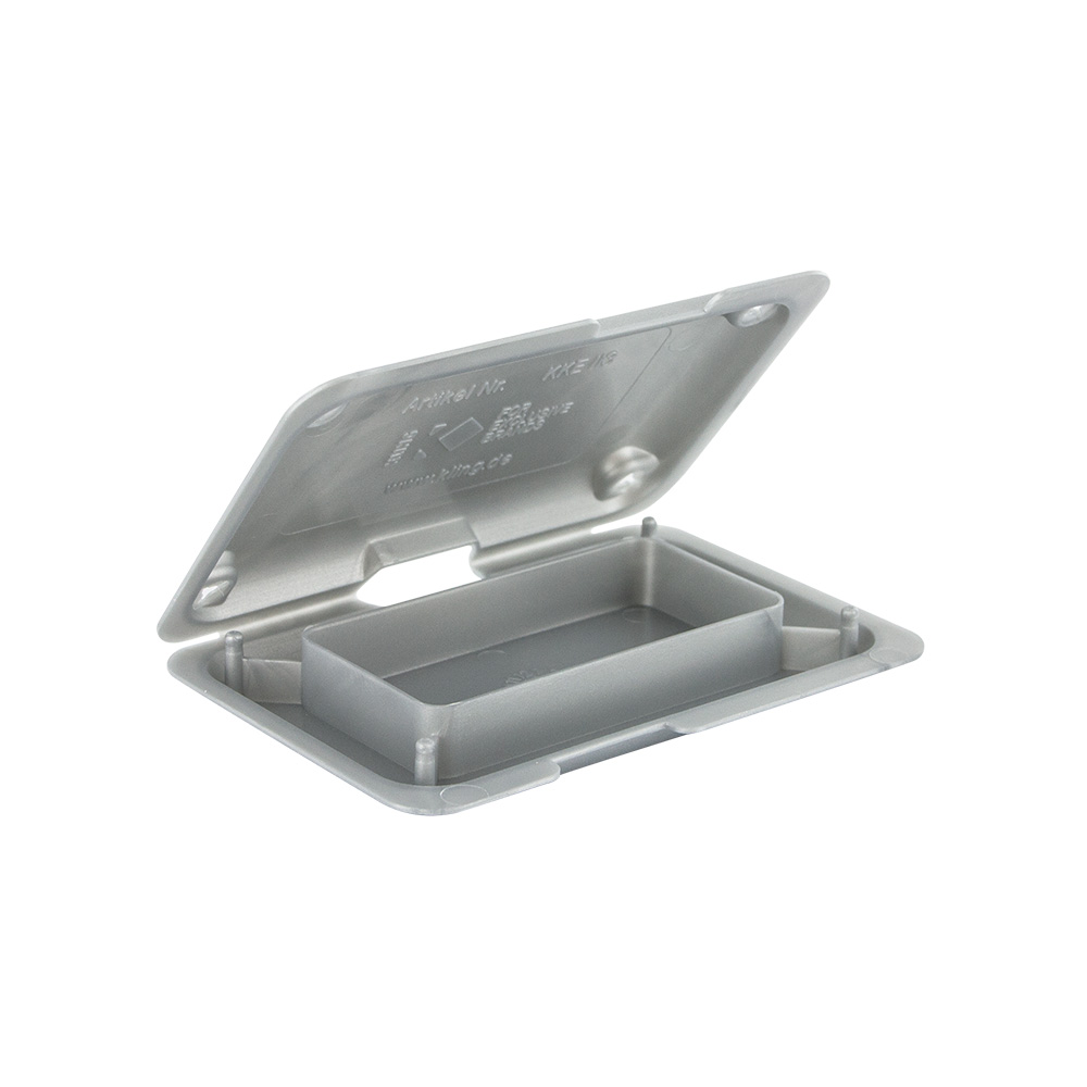 Grey plastic dispatch box with inner rim - 9.4 x 6.4 x 1.4cm