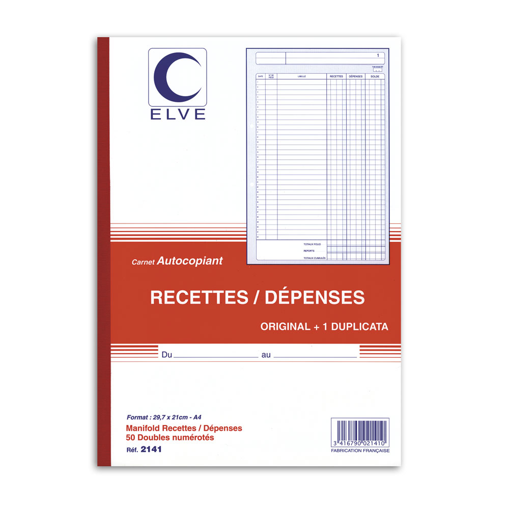 French INCOME/EXPENDITURE carbon copy book - double copy