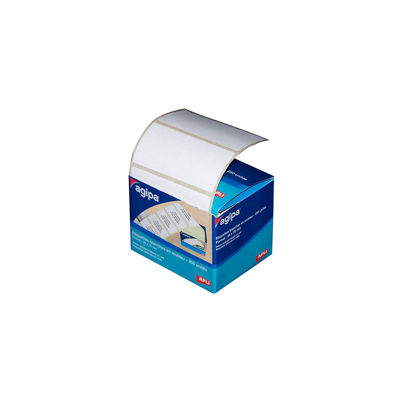 Roll of 250 white self-adhesive labels - 3.4 x 7.5cm