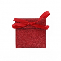 Shiny red textured-look synthetic pouches with ribbon 9 x 9cm (x5)