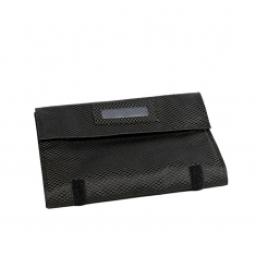 Ring/earring/necklace/bracelet jewellery roll/case in black synthetic fabric, carbon fibre finish