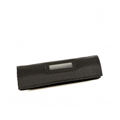 Ring/earring/necklace/bracelet jewellery roll/case in black synthetic fabric, carbon fibre finish
