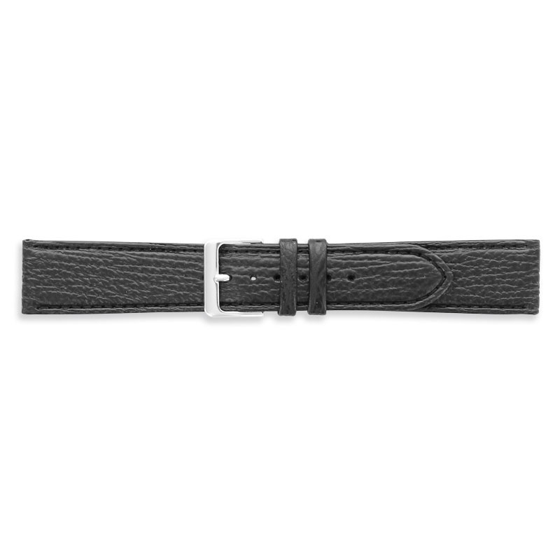 Black pigmented shark leather watch strap with coordinated stitching