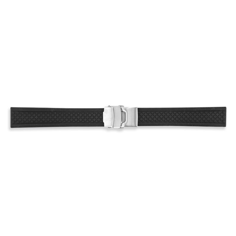Black thermoplastic polyurethane watch strap with deployment clasp, 18mm