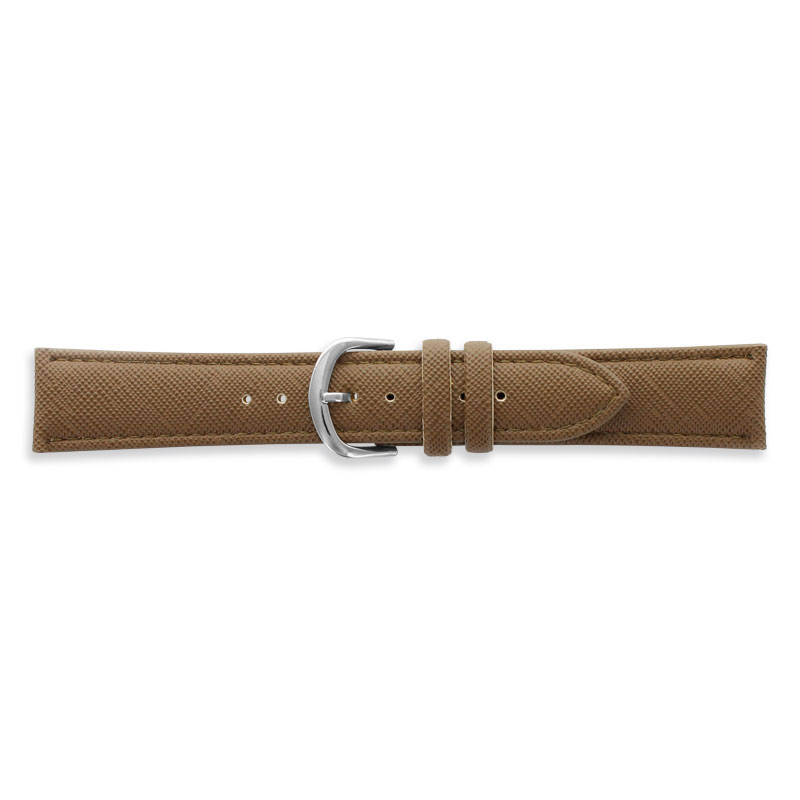 Brown striated synthetic watch strap with stitched seams