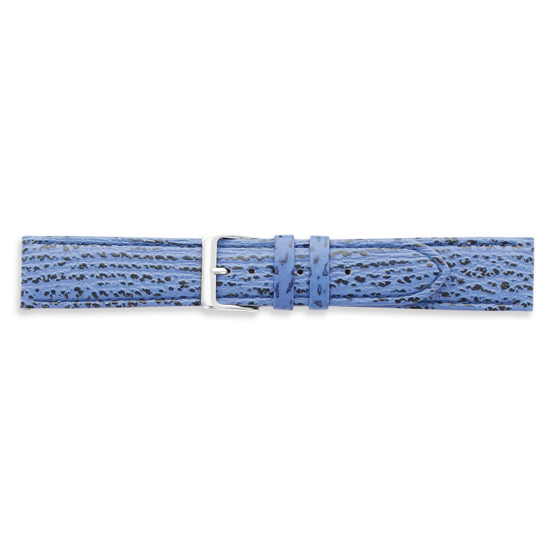 Genuine pigmented blue shark skin watch strap with coordinated stitching