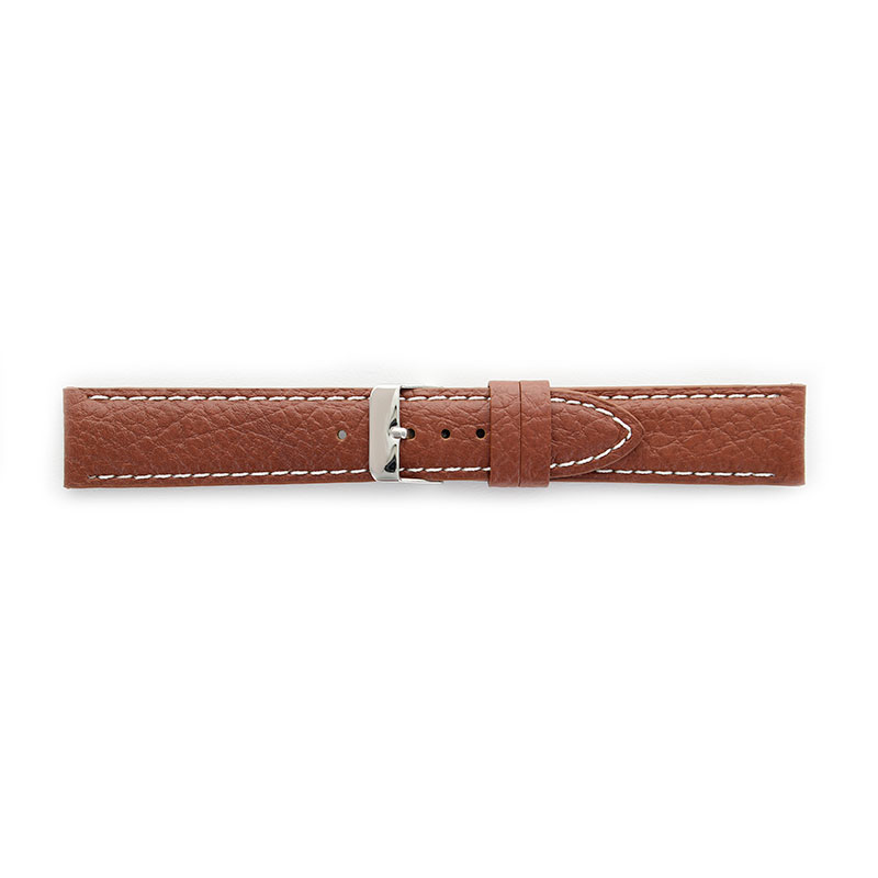 Premium quality cognac cowhide leather watch strap, contrast stitching, steel buckle