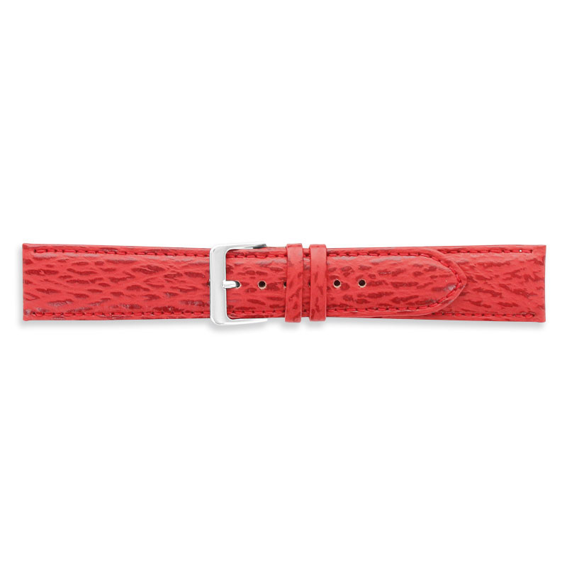 Red pigmented genuine shark skin watch strap with coordinated stitching