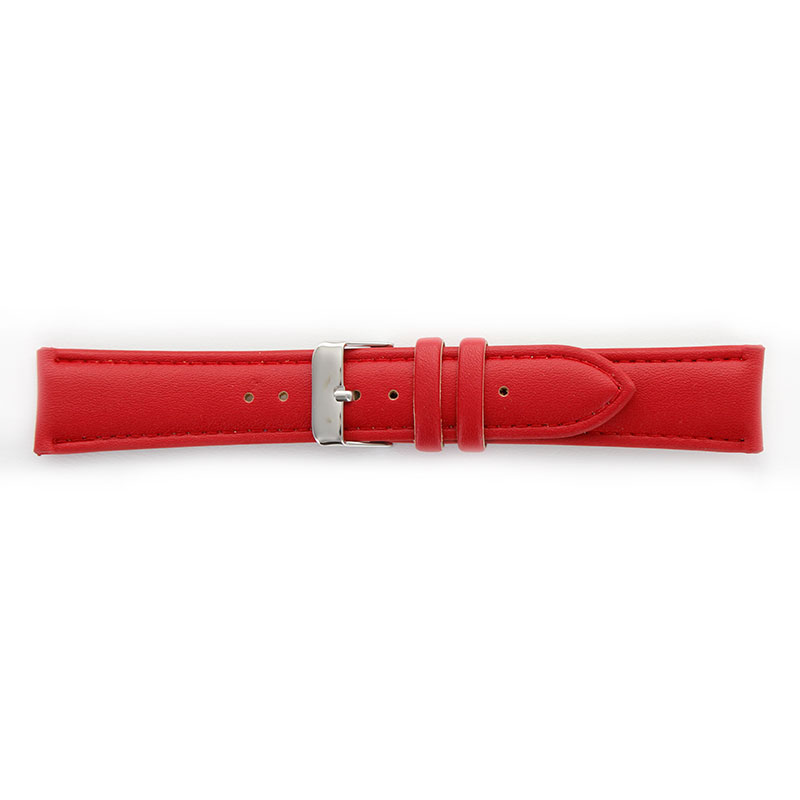 Red polyurethane watch strap, smooth finish with stitched seams