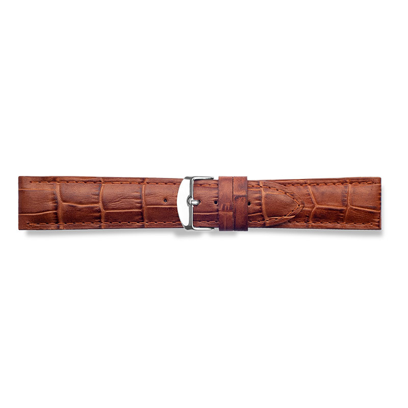 Tobacco full grain alligator finish, pigmented cowhide leather padded watch strap, steel buckle