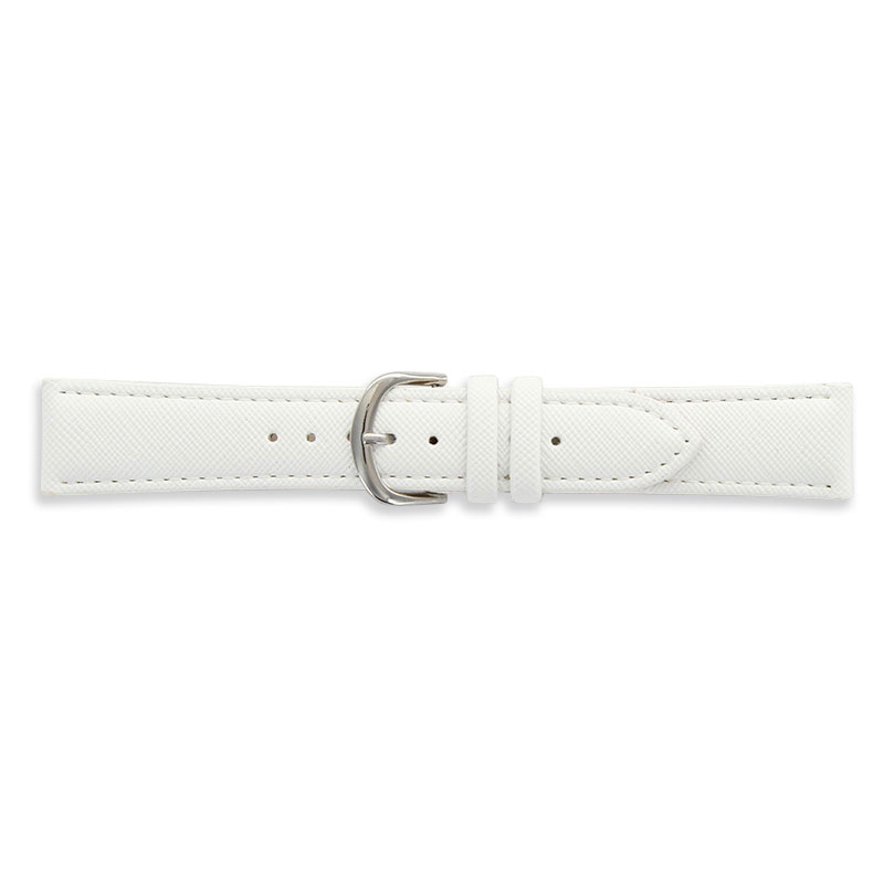 White striated synthetic watch strap with stitched seams