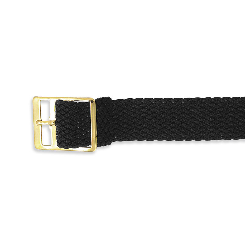 Black plaited Perlon watch strap with gold coloured buckle sold individually