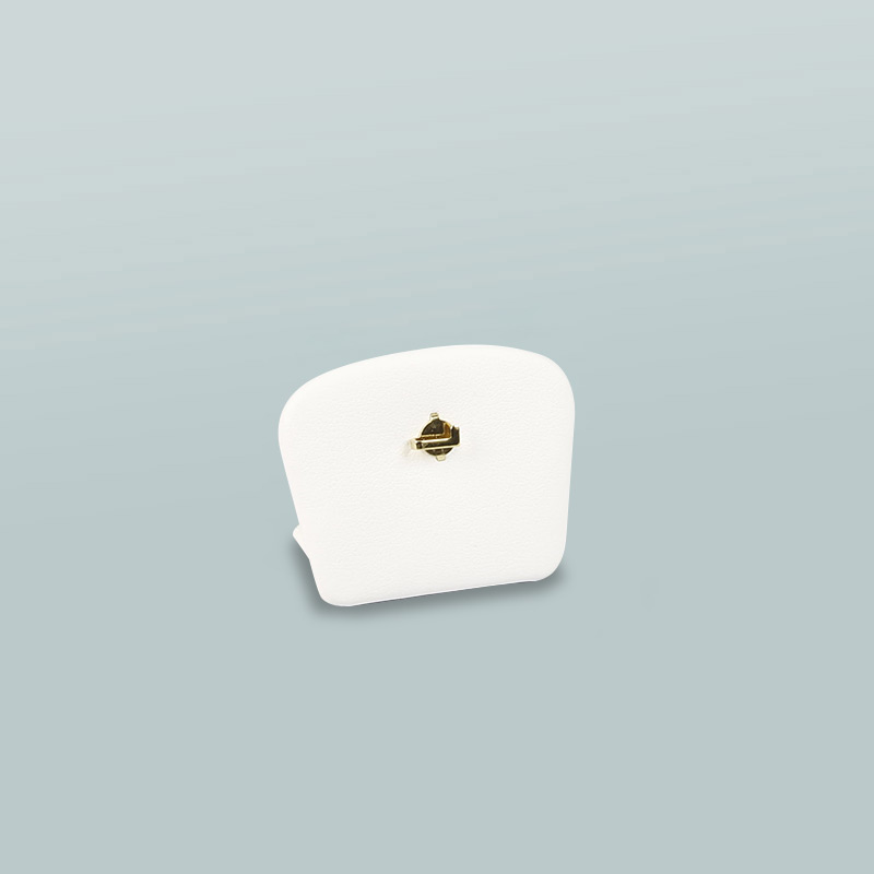 Gold-coloured hook display for pendant with smooth white synthetic fabric covering