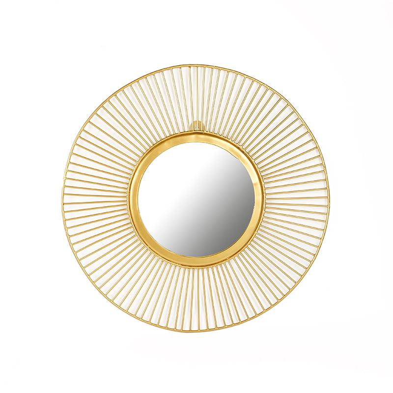 Matt gold-coloured metal round wall mirror with sun rays 51 cm