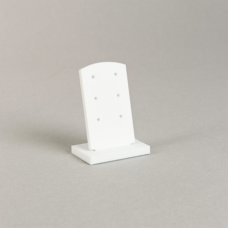 Matt white plexiglass portable display for 3 pairs of earrings, 3 x H 5cm
