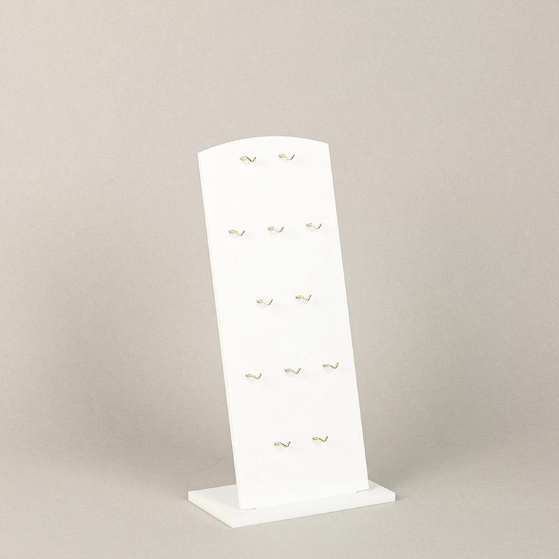 Matt white plexiglass portable display for pendants, 7 x H 19.5cm - 12 curved hooks
