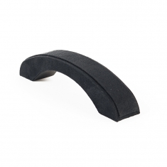 Curved bracelet display stand covered in black man-made suedette