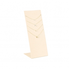 Cream-coloured man-made suedette display for 4 necklaces, 22cm tall