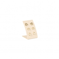 Cream-coloured man-made suedette display for 3 pairs of stud earrings, 5.5cm tall