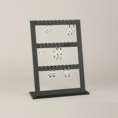 Matt black plexiglass portable display for 15 pairs of earrings, H 23cm