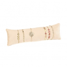 Cream colour velveteen bracelet bolster with rear stand 8 x 25 cm